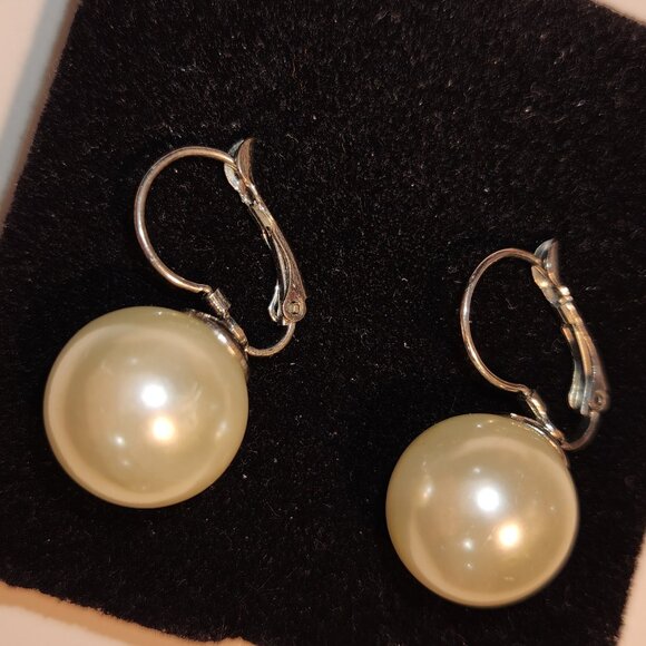 Sterling Silver Large Pearl Earrings - Picture 2 of 3